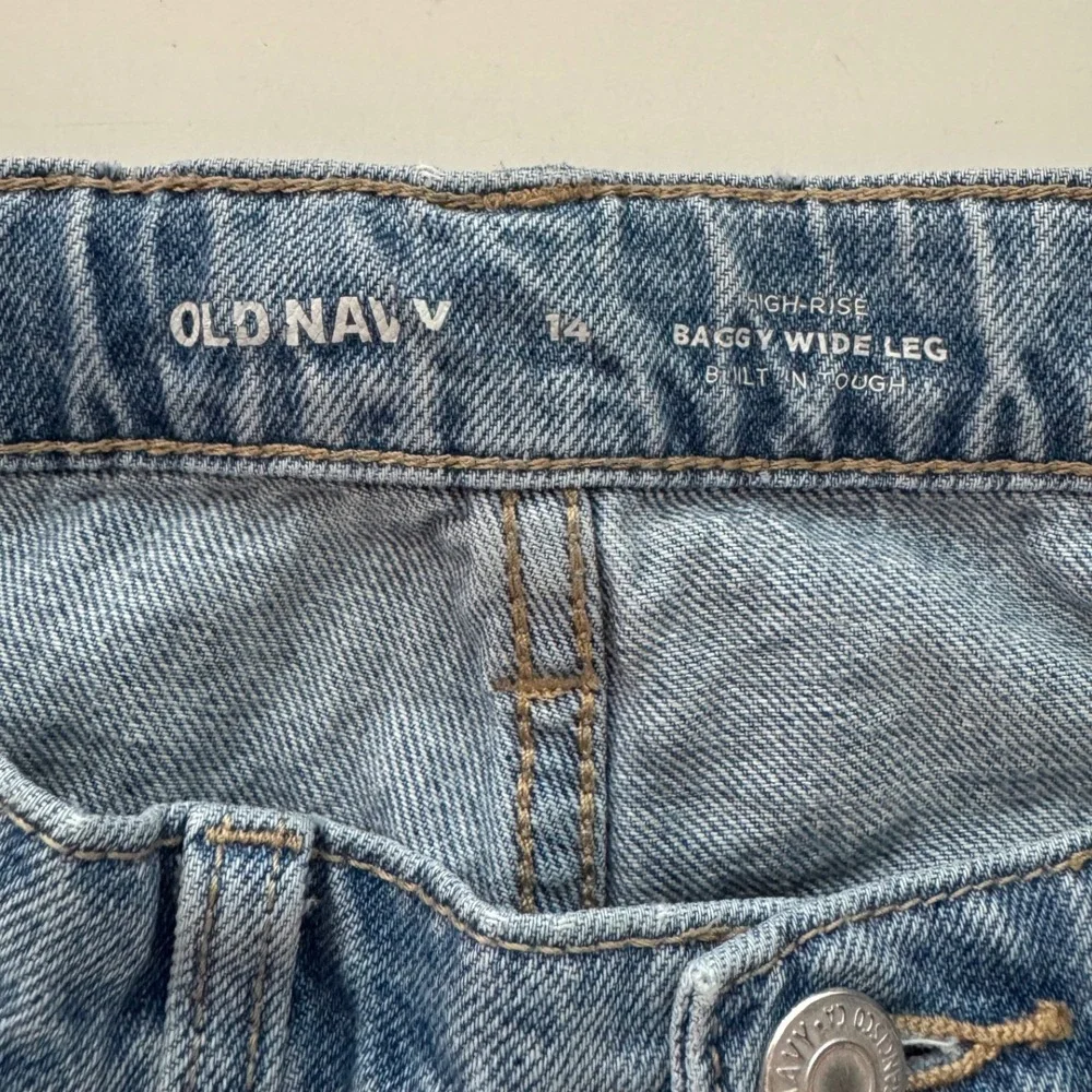 Old Navy Girls High Rise Baggy Wide Leg Denim Jeans Size 14 Blue Distressed